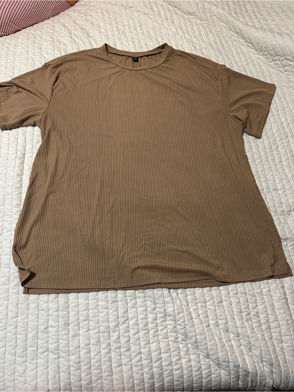 Ribbed Short Sleeve Blouse in Tan